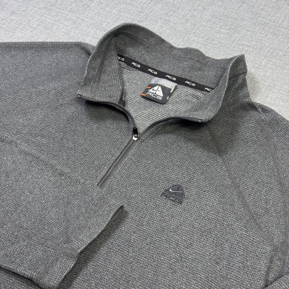 Nike ACG 1/4 Zip Pullover Sweater Mens L Gray Waffle-Knit High Neck Polyester